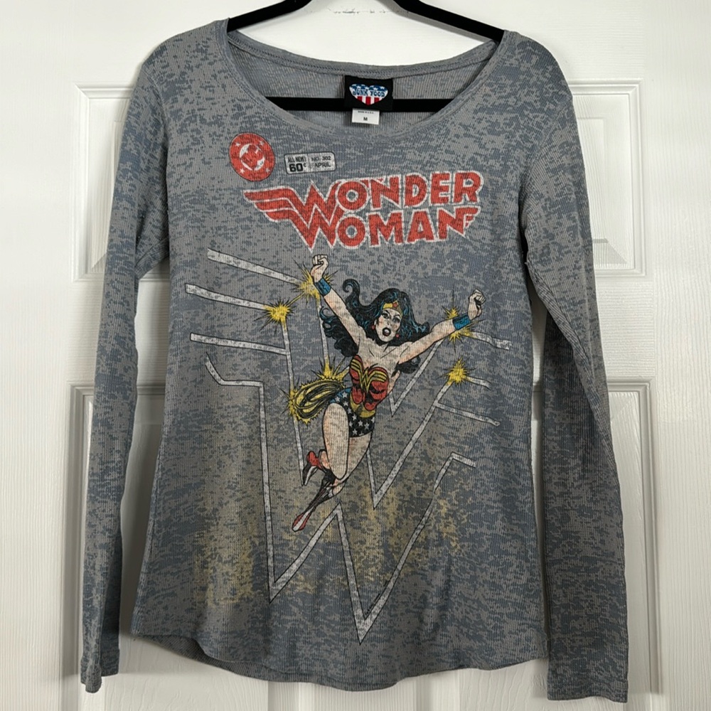 Junk Food Wonder Woman Comic Burnout Long Sleeve Top - M